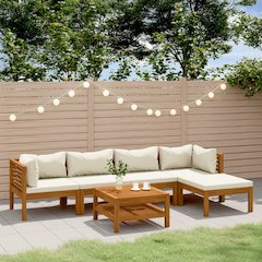 Garden Lounge Set Cream Solid acacia wood, fabric 6 Piece Set