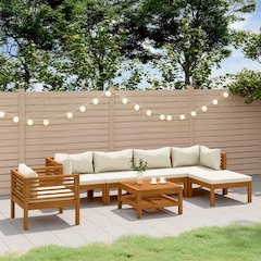 Garden Lounge Set Cream Solid Acacia Wood Medium Modular