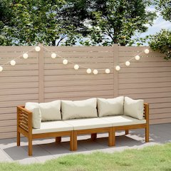 Garden Lounge Set Cream Solid acacia wood, fabric (100% polyester)