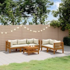 Garden Lounge Set Cream Solid Acacia wood Medium Modular