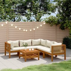 Garden Lounge Set Cream Solid Acacia wood, Polyester Modular