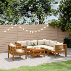 Garden Lounge Set Cream Solid acacia wood, 100% polyester