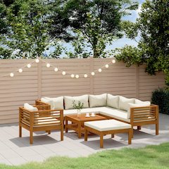 Garden Lounge Set Cream and Acacia wood