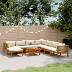 Garden Lounge Set Cream and natural wood tone Solid acacia wood