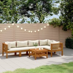 Garden Lounge Set Cream, Acacia wood Solid Acacia wood, fabric