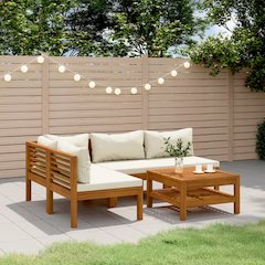 Garden Lounge Set Cream Cushions Solid Acacia Wood with an Oil Finish