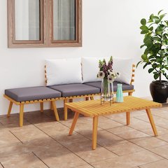 Garden Lounge Set Dark grey, White Solid acacia wood, 100% polyester