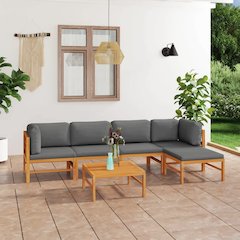 Garden Lounge Set Grey and Natural Wood Solid Teak Wood Medium