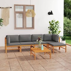 Garden Lounge Set Grey Solid Teak Wood 6 Piece Set Durable