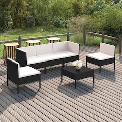 Garden Lounge Set Black, Cream white