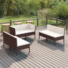 Garden Lounge Set Brown PE rattan, powder-coated steel, polyester