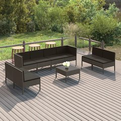 Garden Lounge Set Grey PE Rattan, Powder-Coated Steel, Polyester