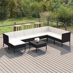 Garden Lounge Set Black, Cream White