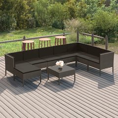 Garden Lounge Set Grey PE rattan, powder-coated steel, polyester