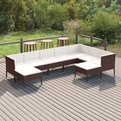 Garden Lounge Set Brown and Cream White