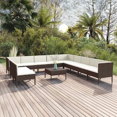 Garden Lounge Set Brown with Cream white cushions