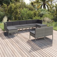Garden Lounge Set Grey PE rattan 9 Piece Set Modular