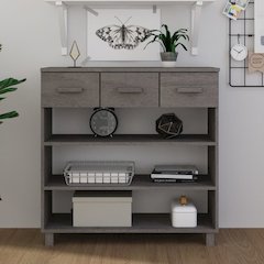 Console Table Light Grey Solid Pine Wood, MDF Console Table