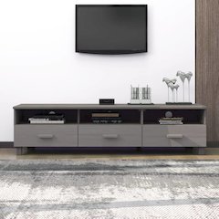 TV Cabinet Light Grey Solid Pinewood, MDF Medium TV Cabinet