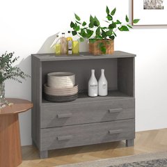 Sideboard Light Grey Solid Pine Wood, MDF
