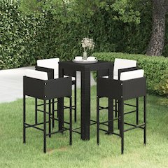 Garden Bar Set Black PE rattan 5 Piece Set Footrest
