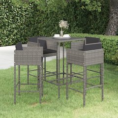 Garden Bar Set Grey PE rattan, steel, tempered glass Medium