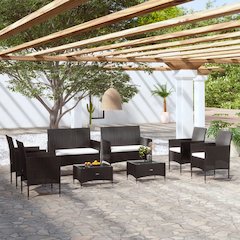 Garden Lounge Set Black PE rattan, powder-coated steel, glass