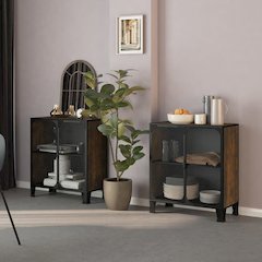 Storage Cabinet Set of 2 Rustic brown Metal and MDF Medium