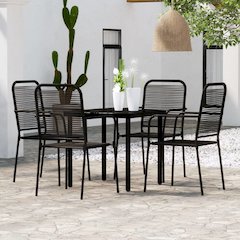 Dining Set Black Powder-coated steel, glass, cotton rope Medium