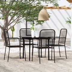 Dining Set Black Powder-coated steel, glass, cotton rope Standard