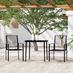 Dining Set Black Powder-Coated Steel, Glass, PVC Hollow Rattan