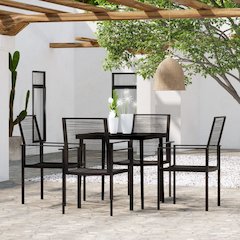 Dining Set Black Powder-coated Steel, Glass, PVC hollow rattan