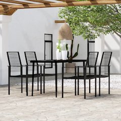 Dining Set Black Powder-coated steel, glass, PVC hollow rattan