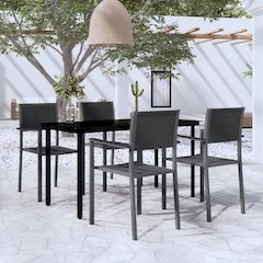 Garden Dining Set Black Powder-coated steel, plastic, glass