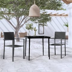 Garden Dining Set Black Powder-coated steel, glass, plastic