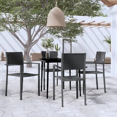 Garden Dining Set Black Powder-Coated Steel 5 Piece Light Weight