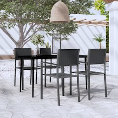 Garden Dining Set Black Powder-coated steel, glass, plastic