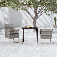 Garden Dining Set Gray and Black PE rattan Medium Durable