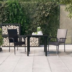 Garden Dining Set Black PE rattan, powder-coated steel, glass