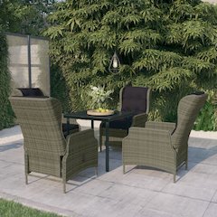 Garden Dining Set Brown PE Rattan, Powder-coated steel, Glass