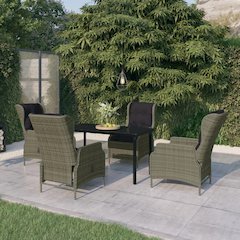 Garden Dining Set Chair: Brown, Cushions: Black, Table: Black