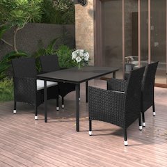 Garden Dining Set Black PE rattan Medium Durable