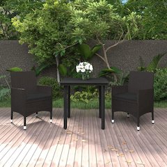 Garden Dining Set Black PE rattan, steel, glass, polyester Medium