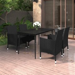 Garden Dining Set Black PE rattan, Steel, Glass Medium Seats Many