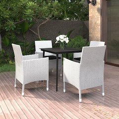 Garden Dining Set White PE Rattan Medium Seats Plenty