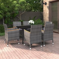 Garden Dining Set Table: Black, Chairs: Grey, Cushions: Dark Grey