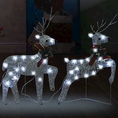 Christmas Reindeer Set of 2 Silver Mesh and Metal Medium