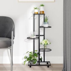 Flower Stand Black Powder-coated iron Tall Rollable