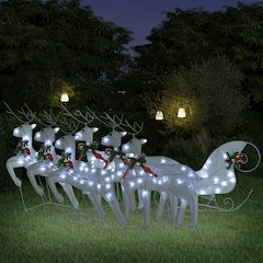Reindeer and Sleigh Christmas Decoration Set of 6 White Mesh