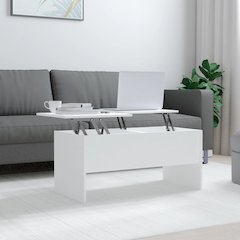 Coffee Table White Engineered Wood Medium Height-Adjustable